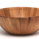 wooden salad bowl with white background