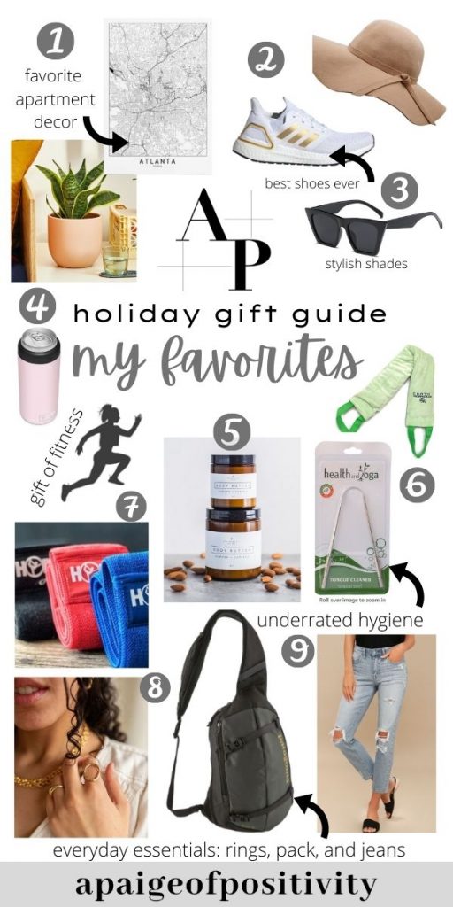 collage of all gift ideas on a poster with small captions and numbers
