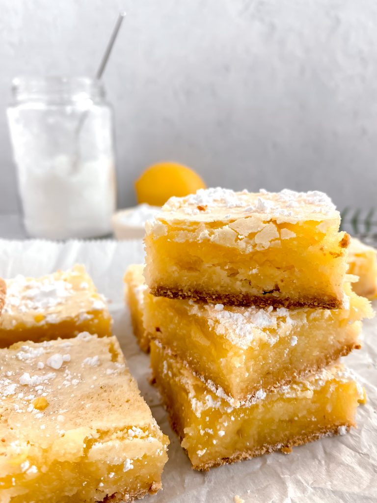 3 lemon bars stacked on top of each other