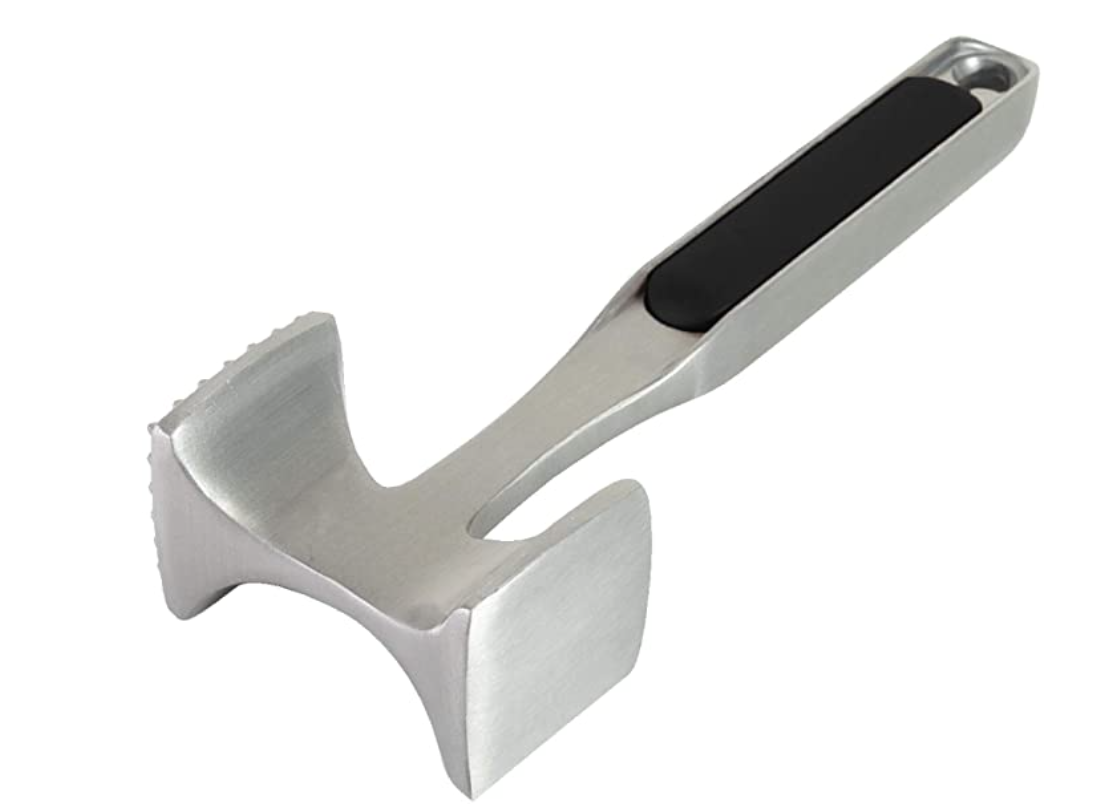 metal meat pounder on white background