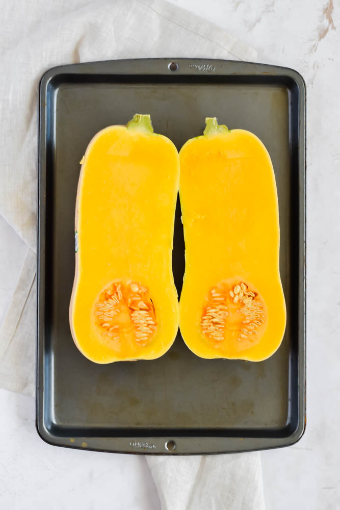 butternut squash peeled and halved with seeds