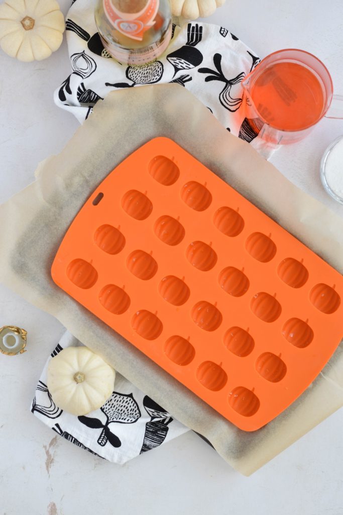 orange silicon mold with shapes of pumpkins