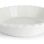 white ceramic pie dish on white background