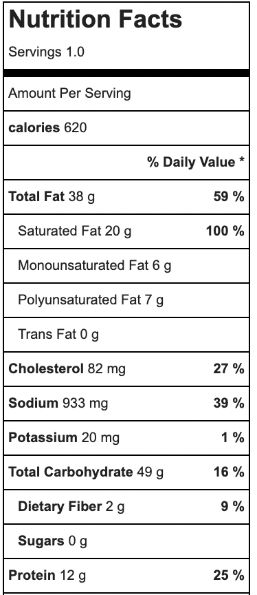 three cheese grilled cheese nutrition facts