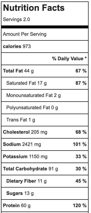 One Pot Pasta Alfredo nutrition facts