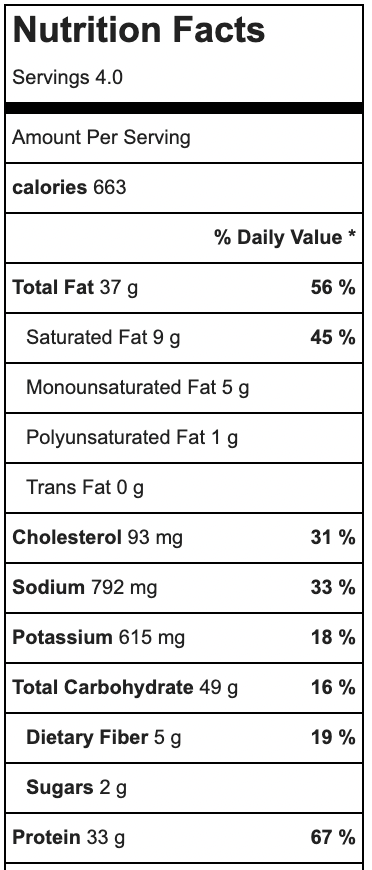 Game Day Nachos nutrition facts
