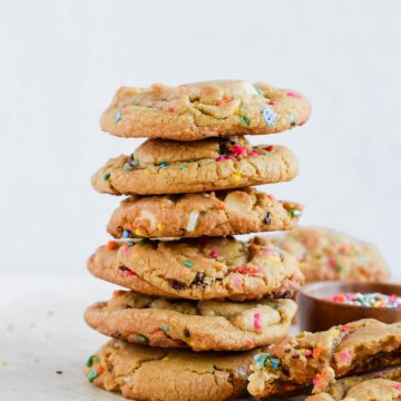 Stack of six Funfetti Chocolate Chip Cookies