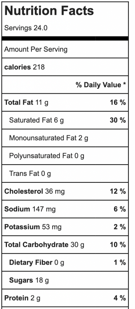 Funfetti Cookie Nutrition Label