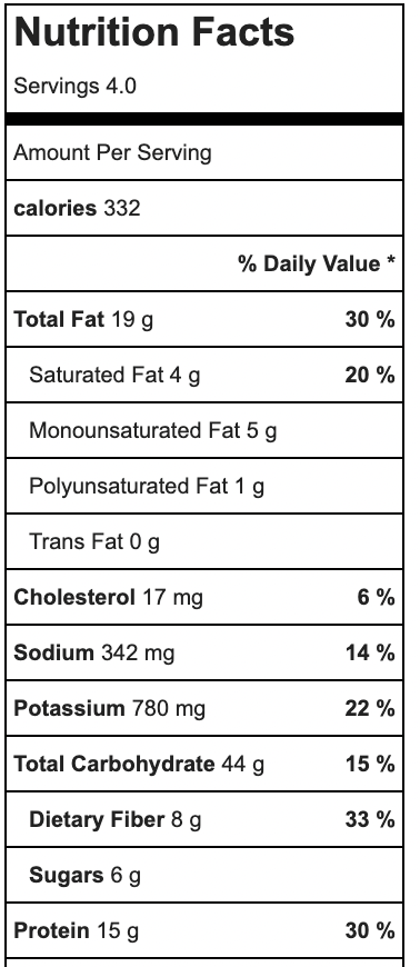 healthy pasta salad nutrition fact label