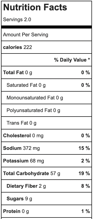 Skinny spicy margarita nutrition label