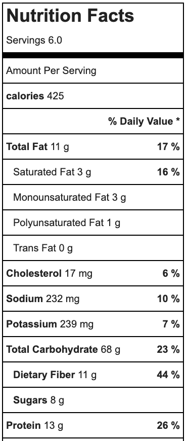 goat cheese orzo pasta salad nutrition label.