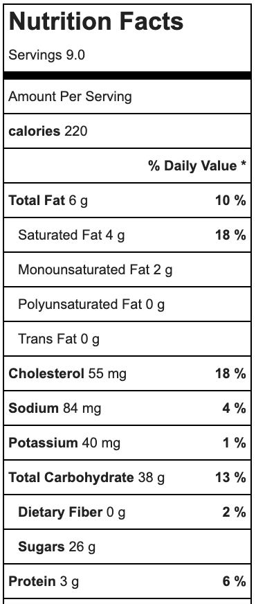 Grapefruit bars nutrition label.