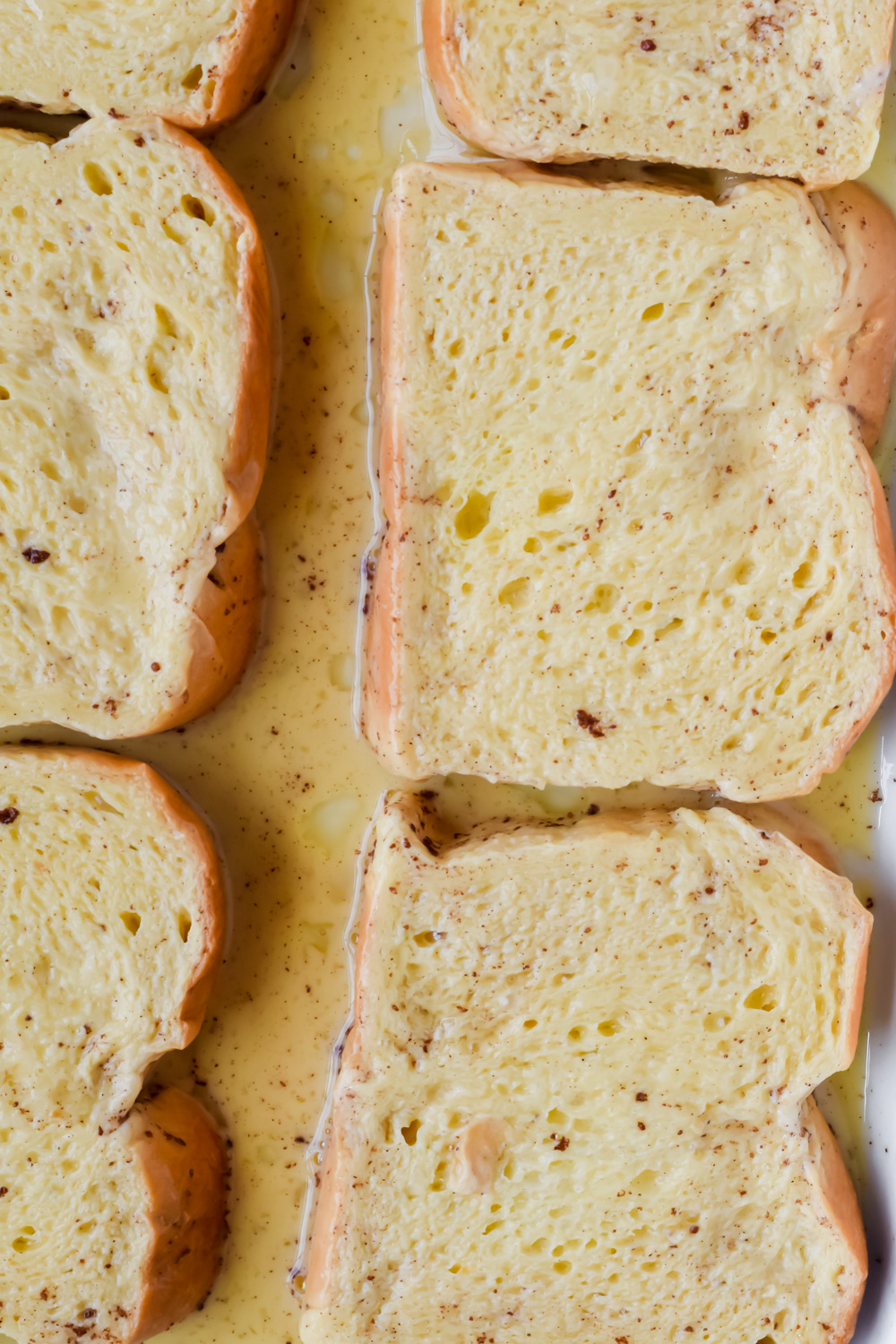 soaked challah bread in cinnamon egg mixture.