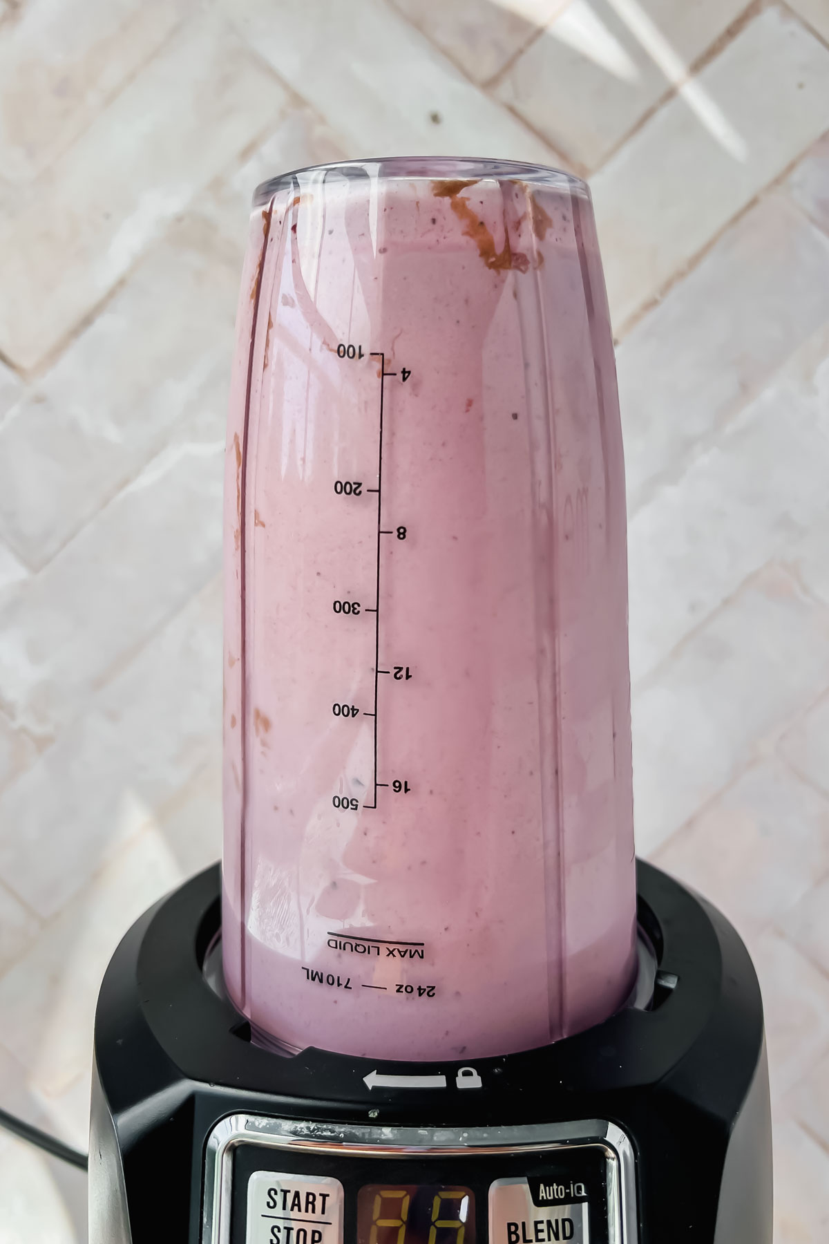 chocolate cherry smoothie blended in blender. 