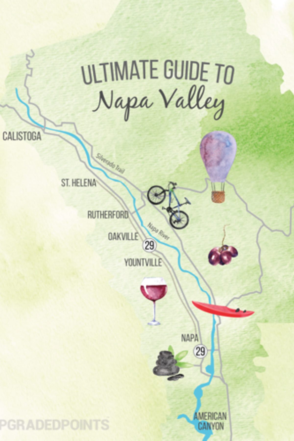 watercolor map of Napa valley.