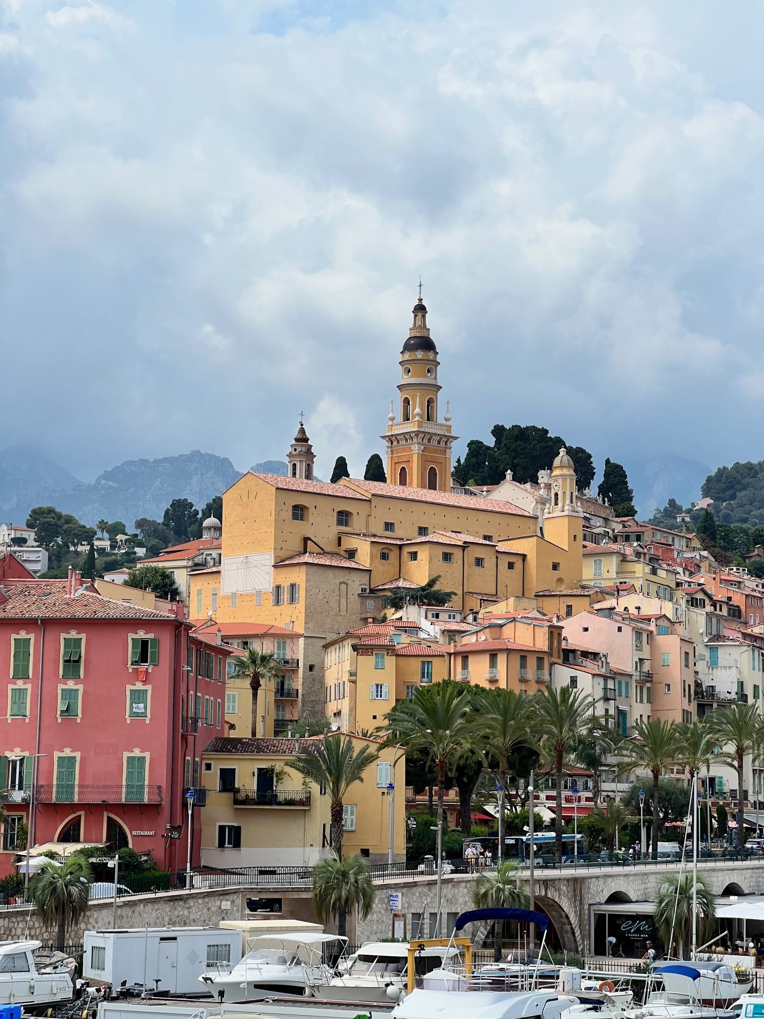 Charming city of Menton from the coastline.