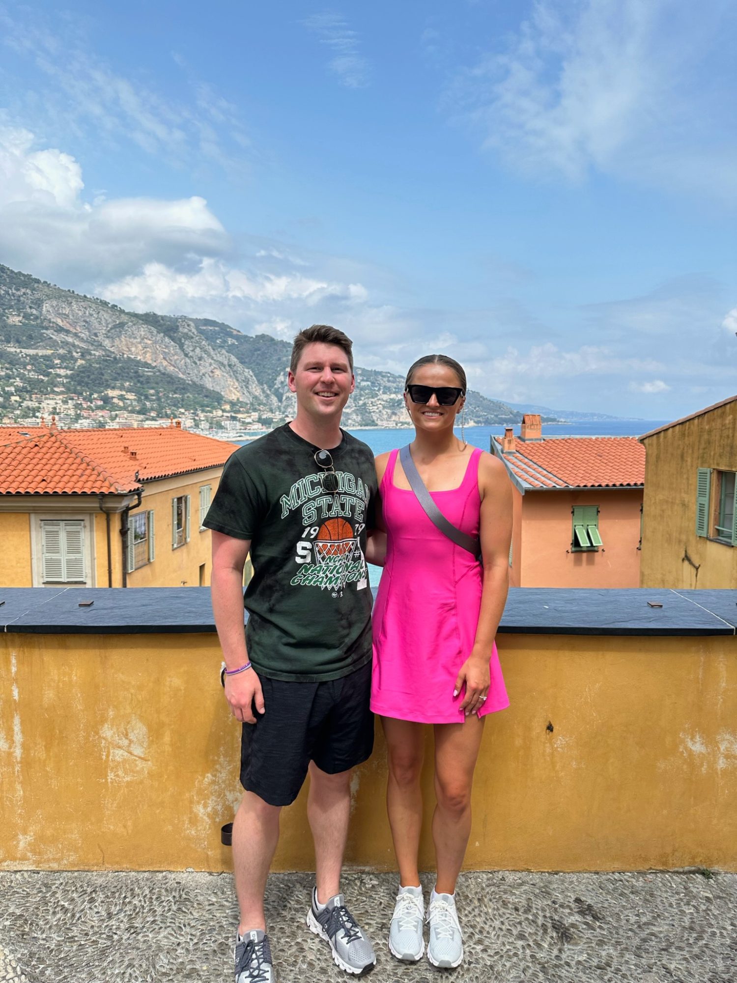 Jack and Courtney at the top of Menton, France overlooking the ocean.