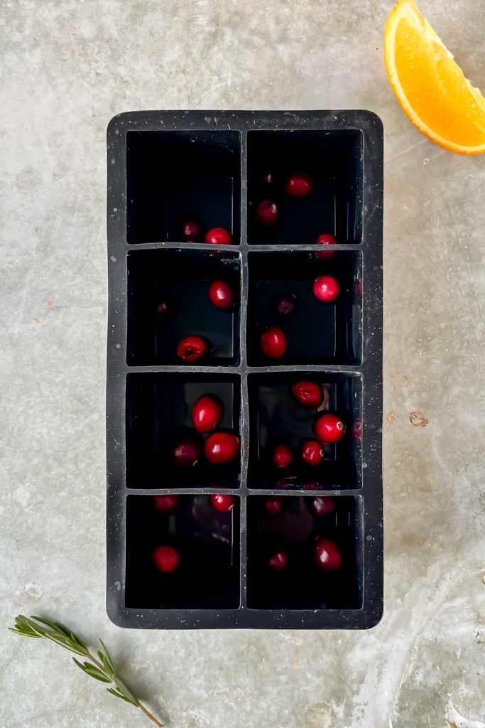 cranberries in ice cube mold.