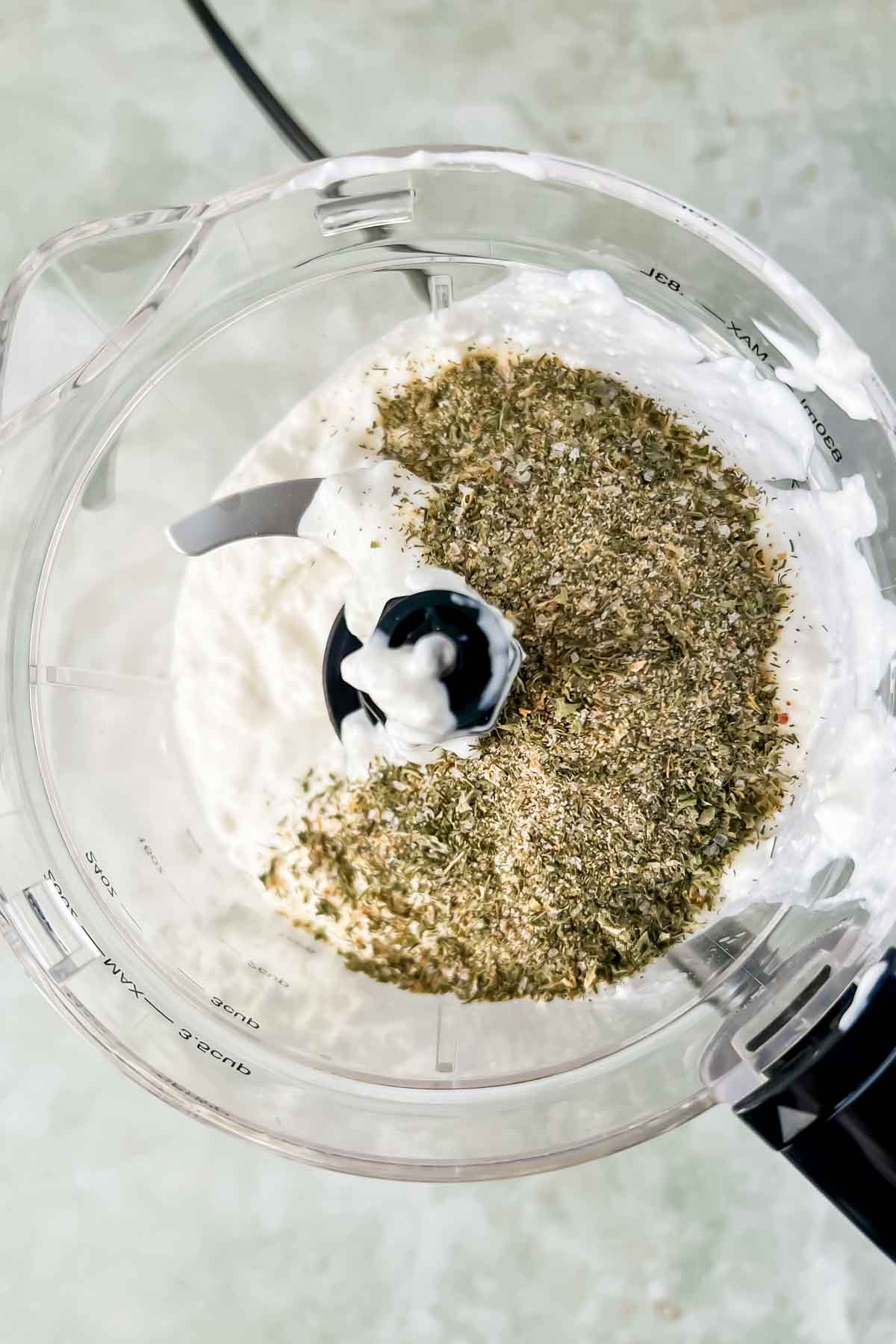 cottage cheese ranch ingredients in food processor.