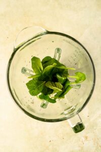 mint leaves and spinach in blender.