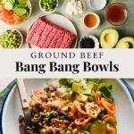 Bang bang beef bowls pinterest pin.