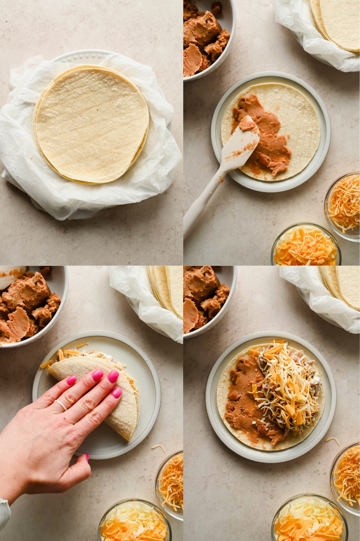 collage of four process shots for pork tacos.