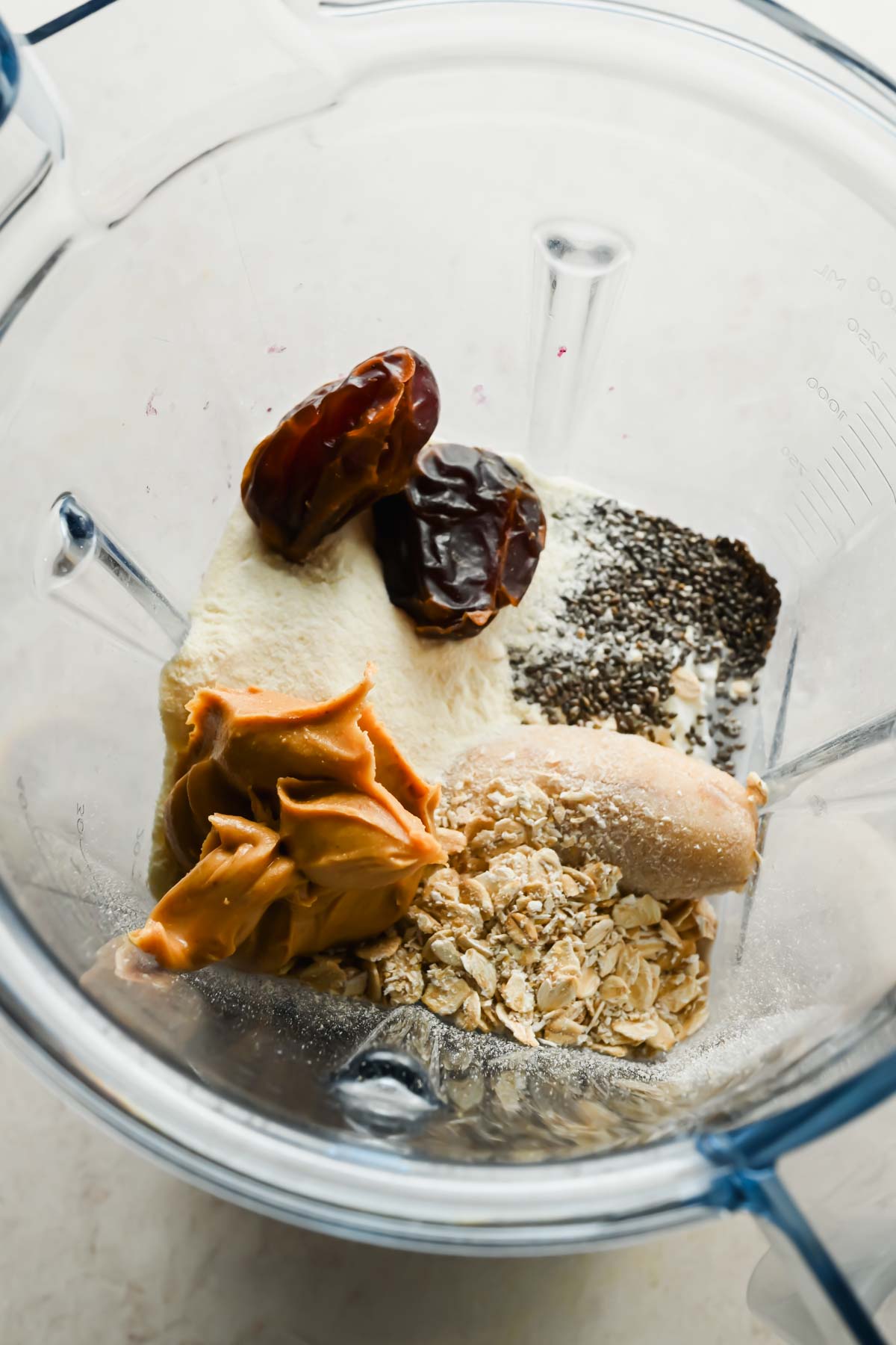 wild blueberry smoothie ingredients added to large blender.