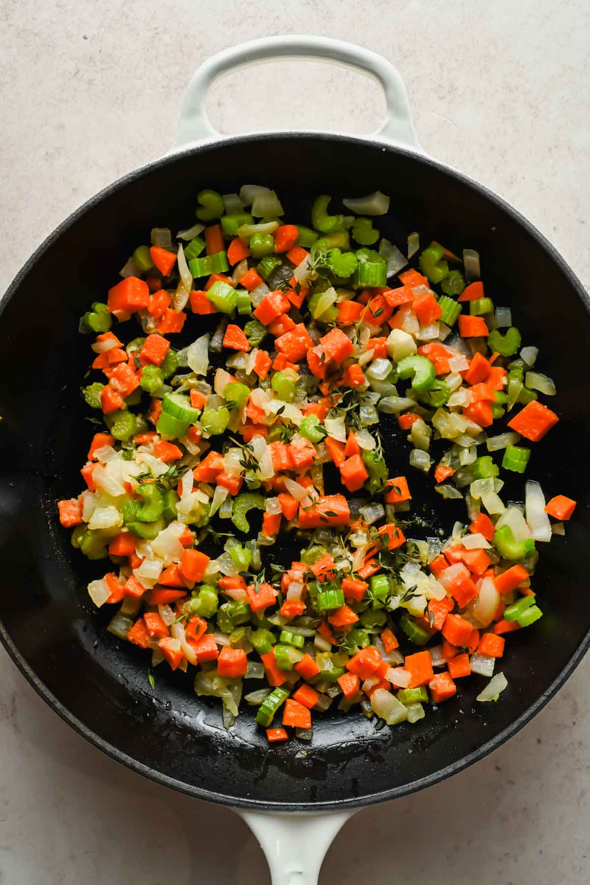 diced carrots, celery and onions in large skillet.